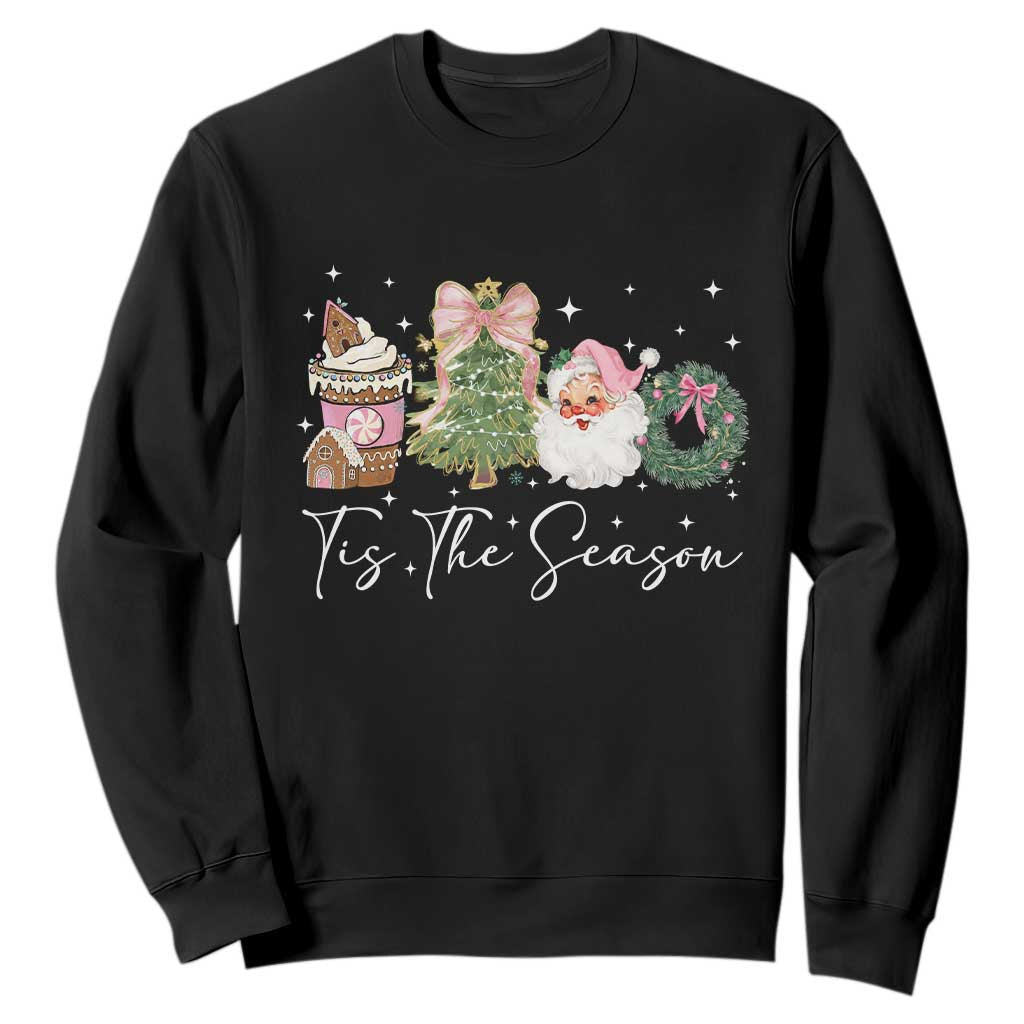 Christmas Tis The Season Sweatshirt Cute Winter Old Xmas Vintage Pink Santa Claus TS10 Black Print Your Wear