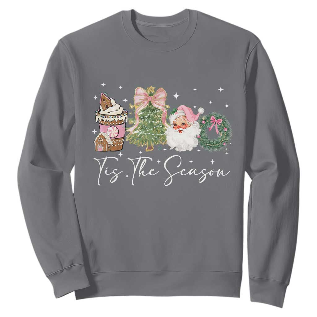 Christmas Tis The Season Sweatshirt Cute Winter Old Xmas Vintage Pink Santa Claus TS10 Charcoal Print Your Wear