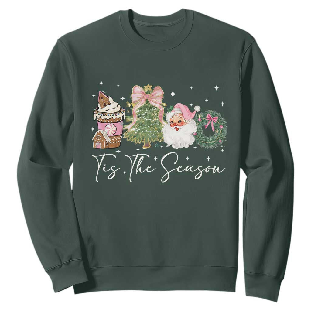 Christmas Tis The Season Sweatshirt Cute Winter Old Xmas Vintage Pink Santa Claus TS10 Dark Forest Green Print Your Wear