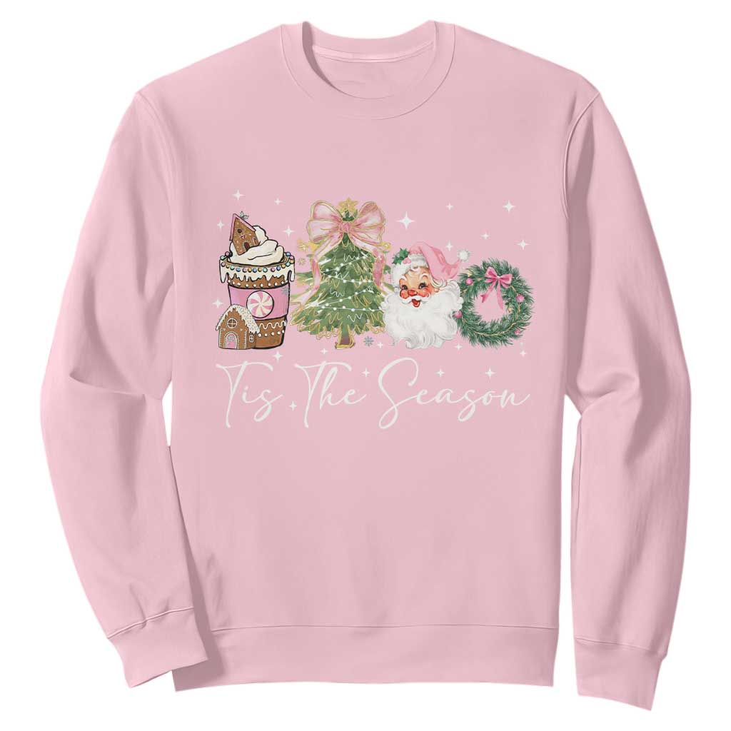 Christmas Tis The Season Sweatshirt Cute Winter Old Xmas Vintage Pink Santa Claus TS10 Light Pink Print Your Wear