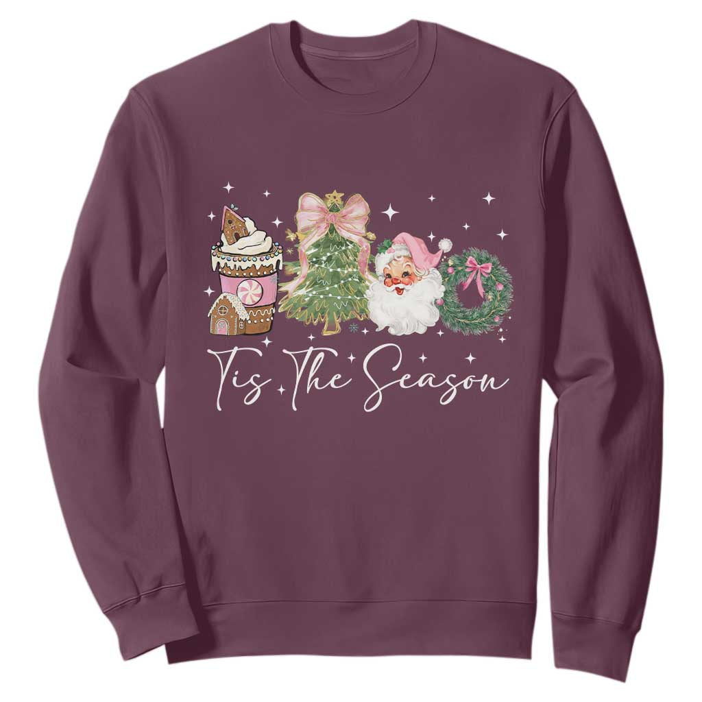 Christmas Tis The Season Sweatshirt Cute Winter Old Xmas Vintage Pink Santa Claus TS10 Maroon Print Your Wear