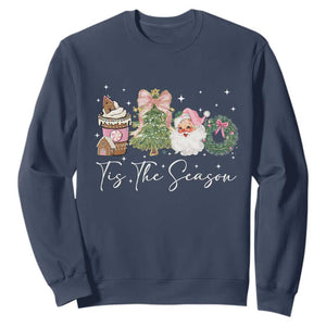 Christmas Tis The Season Sweatshirt Cute Winter Old Xmas Vintage Pink Santa Claus TS10 Navy Print Your Wear
