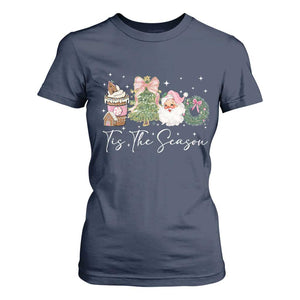 Christmas Tis The Season T Shirt For Women Cute Winter Old Xmas Vintage Pink Santa Claus TS10 Navy Print Your Wear