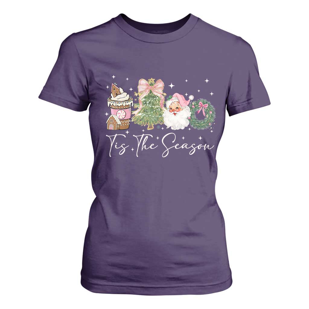 Christmas Tis The Season T Shirt For Women Cute Winter Old Xmas Vintage Pink Santa Claus TS10 Purple Print Your Wear