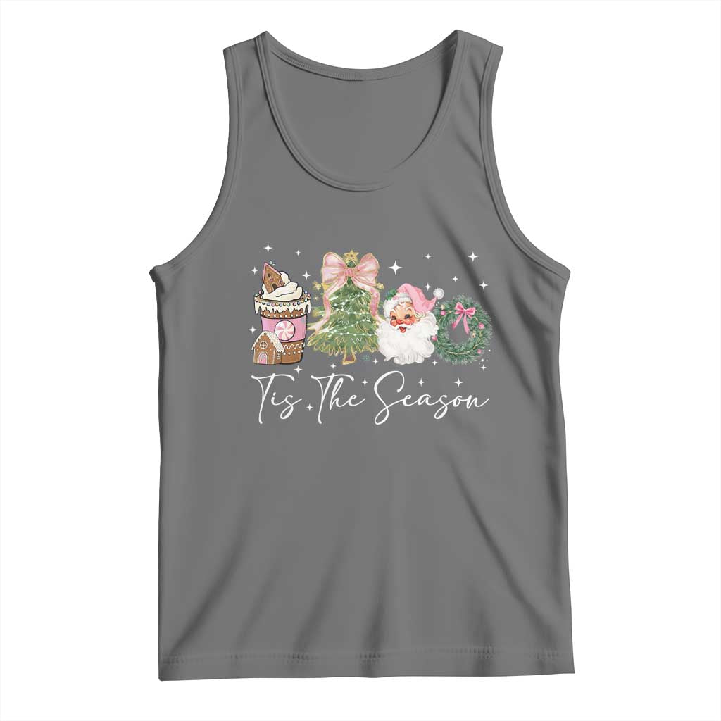 Christmas Tis The Season Tank Top Cute Winter Old Xmas Vintage Pink Santa Claus TS10 Black Heather Print Your Wear