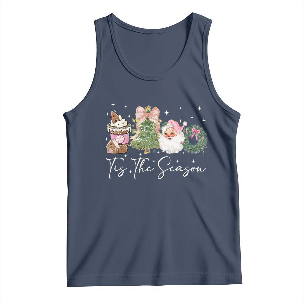 Christmas Tis The Season Tank Top Cute Winter Old Xmas Vintage Pink Santa Claus TS10 Navy Print Your Wear
