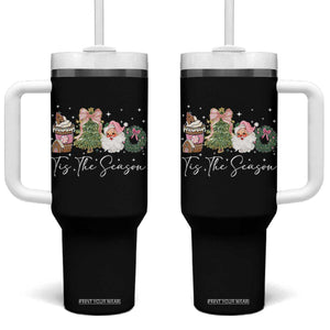 Christmas Tis The Season Tumbler With Handle Cute Winter Old Xmas Vintage Pink Santa Claus TS10 One Size: 40 oz Black Print Your Wear
