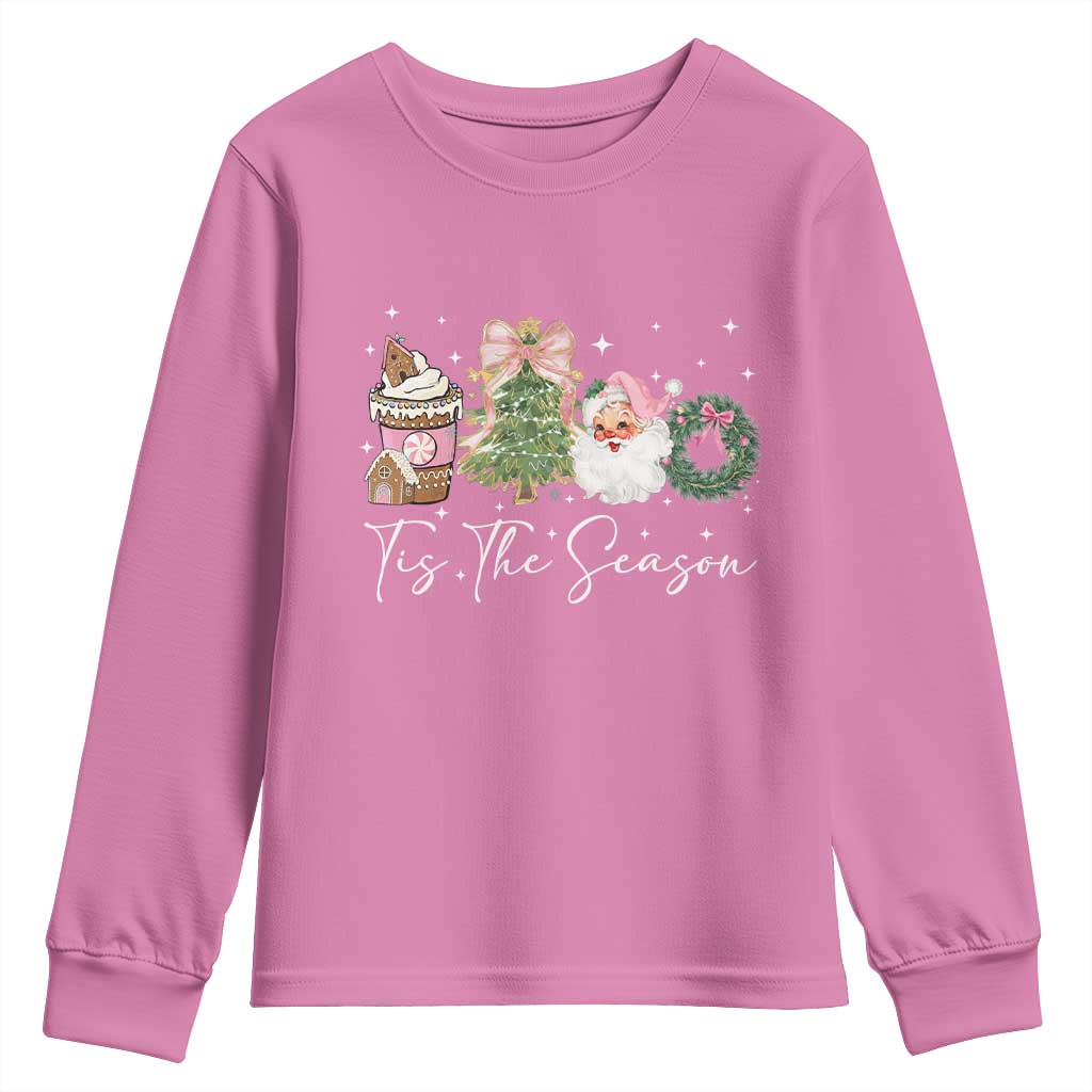 Christmas Tis The Season Youth Sweatshirt Cute Winter Old Xmas Vintage Pink Santa Claus TS10 Azalea Print Your Wear