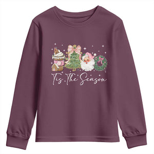 Christmas Tis The Season Youth Sweatshirt Cute Winter Old Xmas Vintage Pink Santa Claus TS10 Maroon Print Your Wear