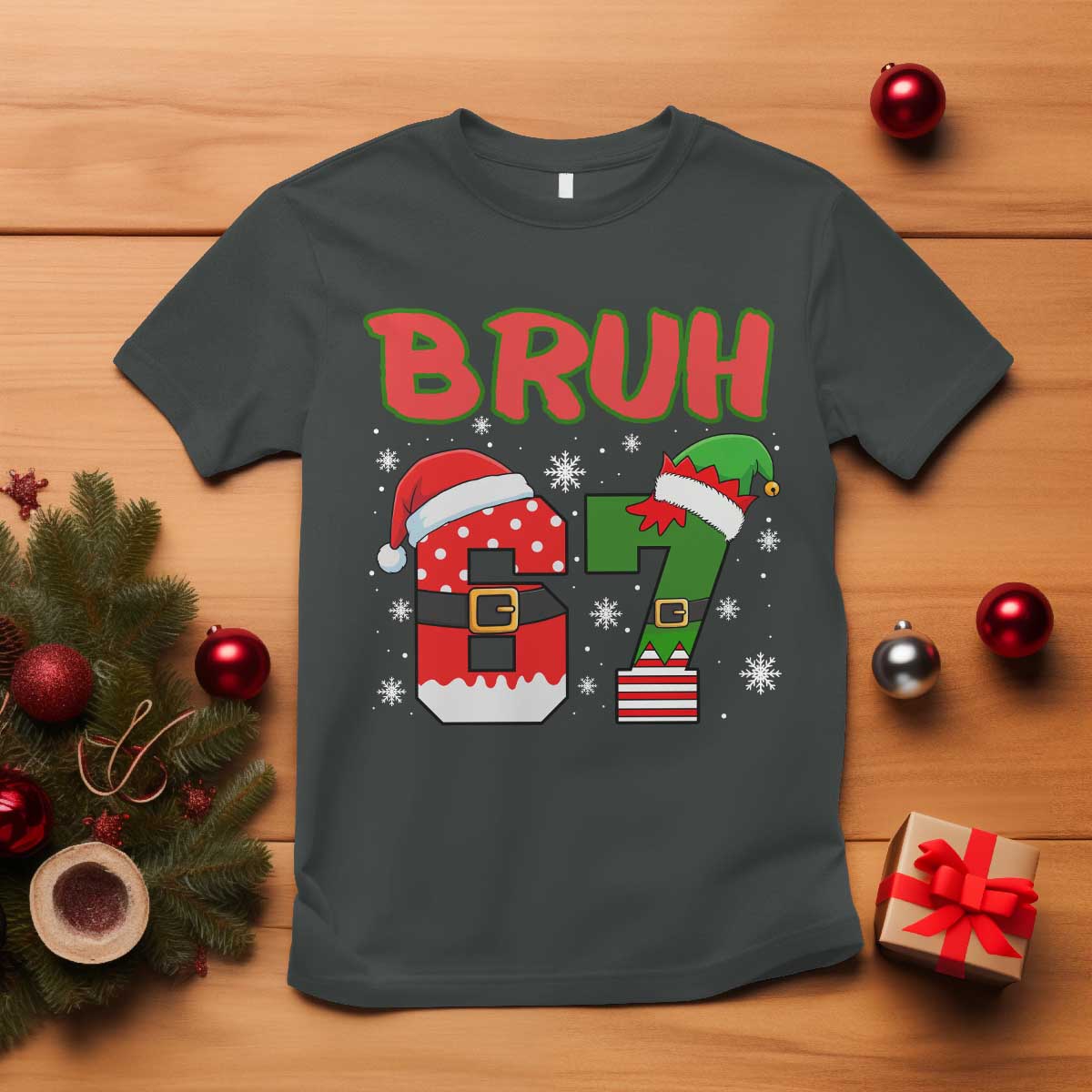 67 Christmas T Shirt Six Seven Bruh Funny Boys Kids Meme Pajamas Gen Alpha Slang TS10 Dark Heather Print Your Wear