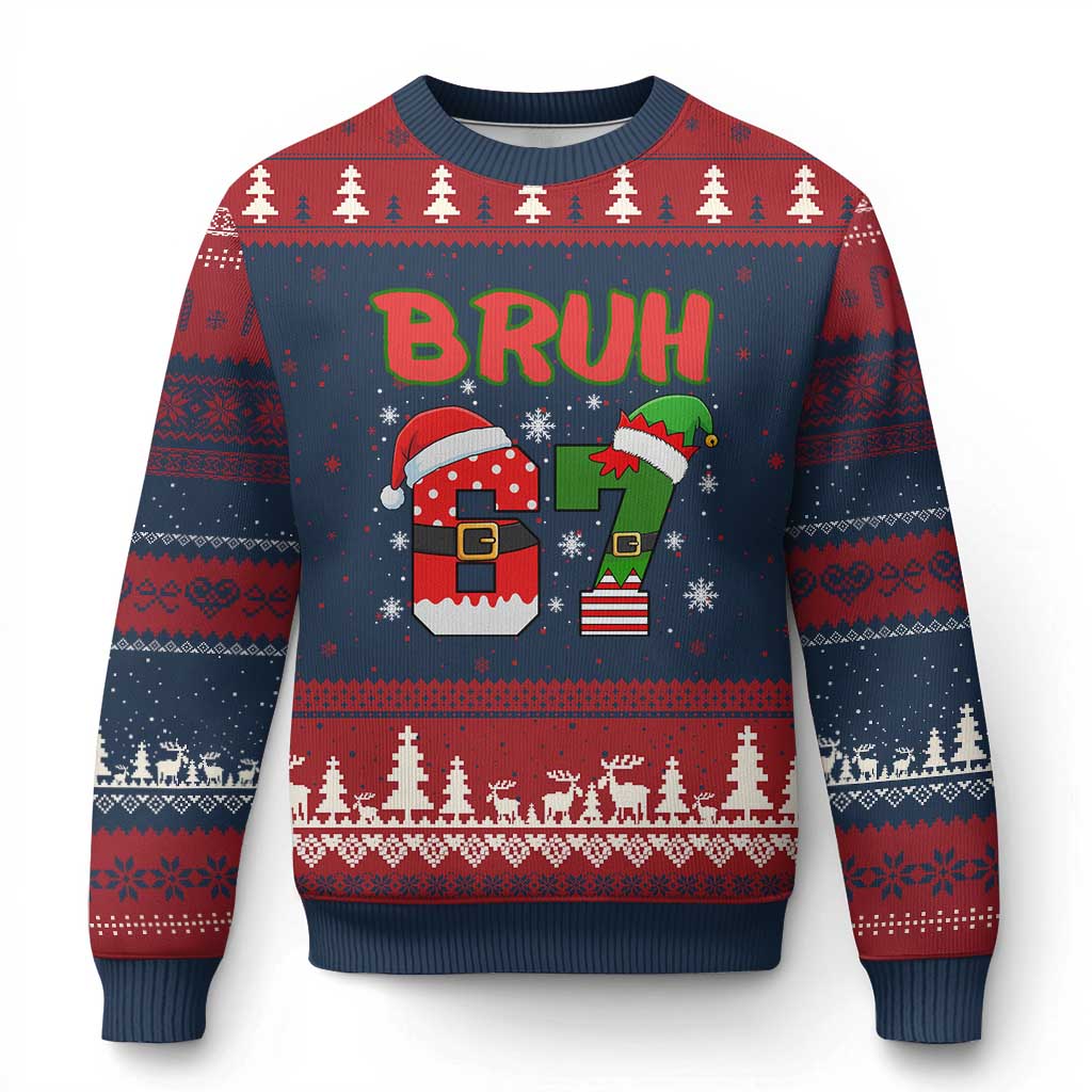 67 Xmas Ugly Christmas Sweater Six Seven Bruh Funny Boys Kids Meme Pajamas Gen Alpha Slang TS10 Navy Red Print Your Wear