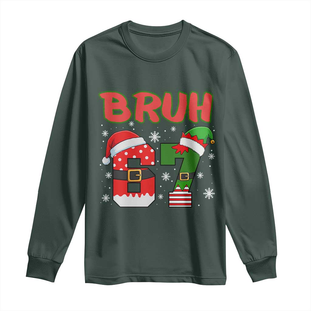 67 Christmas Long Sleeve Shirt Six Seven Bruh Funny Boys Kids Meme Pajamas Gen Alpha Slang TS10 Dark Forest Green Print Your Wear