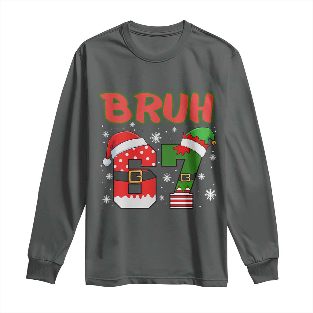 67 Christmas Long Sleeve Shirt Six Seven Bruh Funny Boys Kids Meme Pajamas Gen Alpha Slang TS10 Dark Heather Print Your Wear