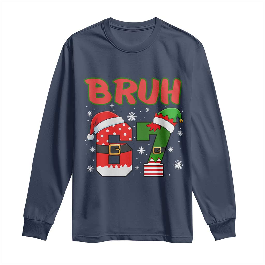 67 Christmas Long Sleeve Shirt Six Seven Bruh Funny Boys Kids Meme Pajamas Gen Alpha Slang TS10 Navy Print Your Wear