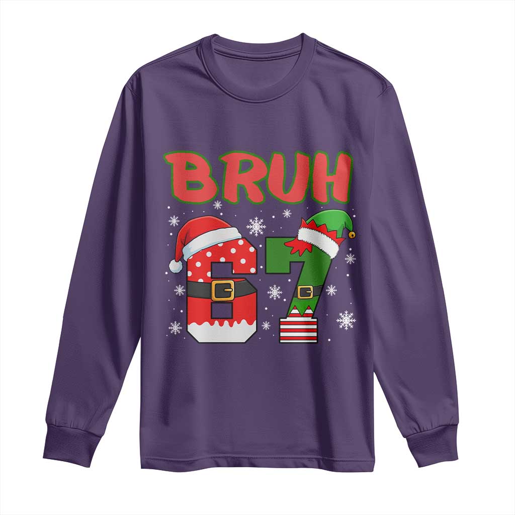 67 Christmas Long Sleeve Shirt Six Seven Bruh Funny Boys Kids Meme Pajamas Gen Alpha Slang TS10 Purple Print Your Wear