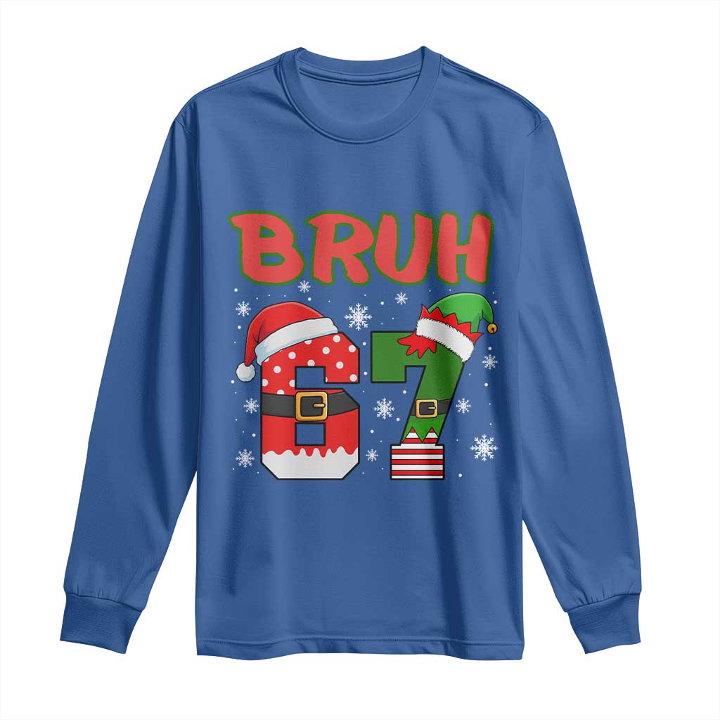 67 Christmas Long Sleeve Shirt Six Seven Bruh Funny Boys Kids Meme Pajamas Gen Alpha Slang TS10 Royal Blue Print Your Wear