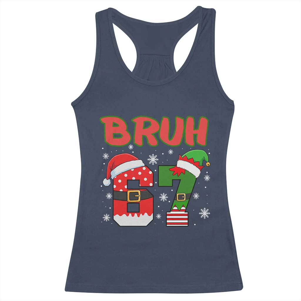 67 Christmas Racerback Tank Top Six Seven Bruh Funny Boys Kids Meme Pajamas Gen Alpha Slang TS10 Navy Print Your Wear