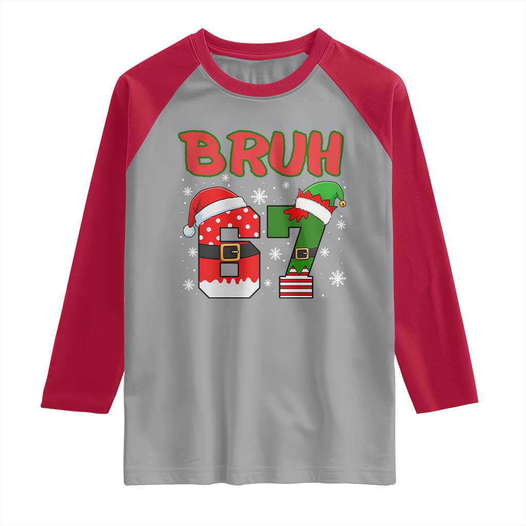 67 Christmas Raglan Shirt Six Seven Bruh Funny Boys Kids Meme Pajamas Gen Alpha Slang TS10 Sport Gray Red Print Your Wear