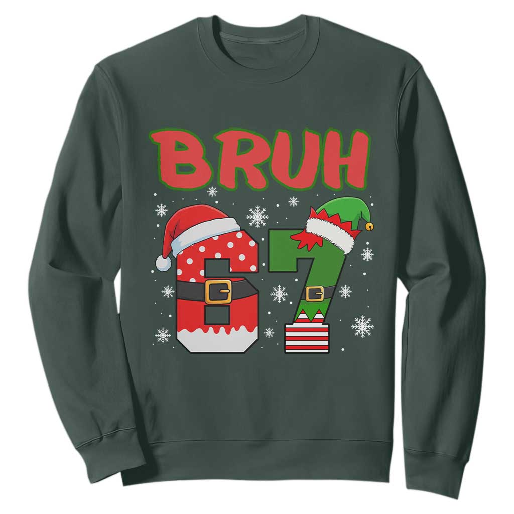 67 Christmas Sweatshirt Six Seven Bruh Funny Boys Kids Meme Pajamas Gen Alpha Slang TS10 Dark Forest Green Print Your Wear