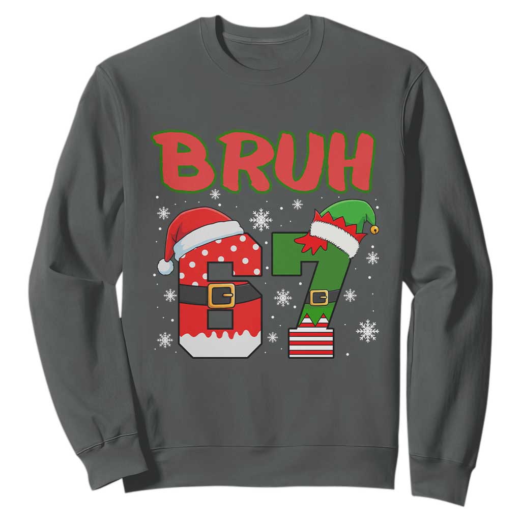 67 Christmas Sweatshirt Six Seven Bruh Funny Boys Kids Meme Pajamas Gen Alpha Slang TS10 Dark Heather Print Your Wear