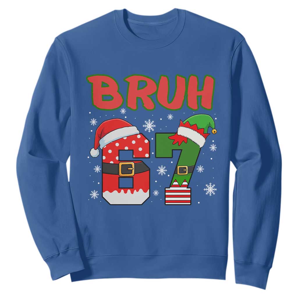 67 Christmas Sweatshirt Six Seven Bruh Funny Boys Kids Meme Pajamas Gen Alpha Slang TS10 Royal Blue Print Your Wear