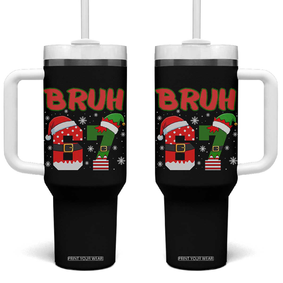 67 Christmas Tumbler With Handle Six Seven Bruh Funny Boys Kids Meme Pajamas Gen Alpha Slang TS10 One Size: 40 oz Black Print Your Wear
