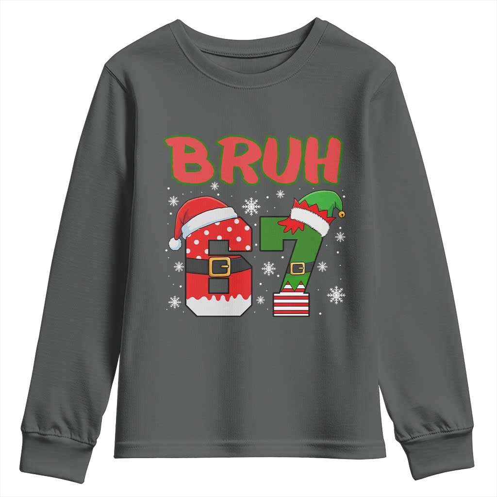 67 Christmas Youth Sweatshirt Six Seven Bruh Funny Boys Kids Meme Pajamas Gen Alpha Slang TS10 Dark Heather Print Your Wear