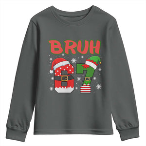 67 Christmas Youth Sweatshirt Six Seven Bruh Funny Boys Kids Meme Pajamas Gen Alpha Slang TS10 Dark Heather Print Your Wear