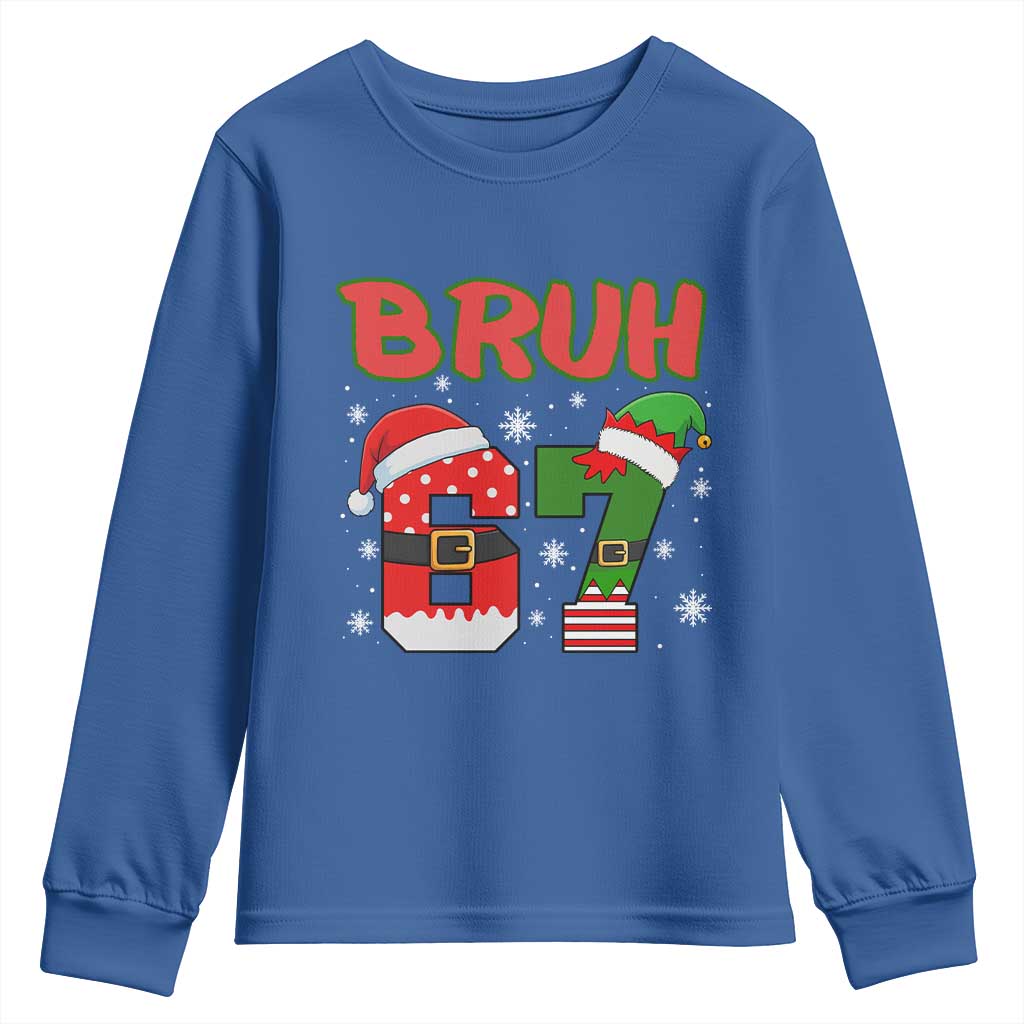 67 Christmas Youth Sweatshirt Six Seven Bruh Funny Boys Kids Meme Pajamas Gen Alpha Slang TS10 Royal Blue Print Your Wear