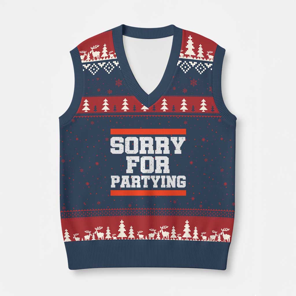 Sorry For Partying V-Neck Knit Sweater Vest Funny Present TS10 Navy Red Print Your Wear