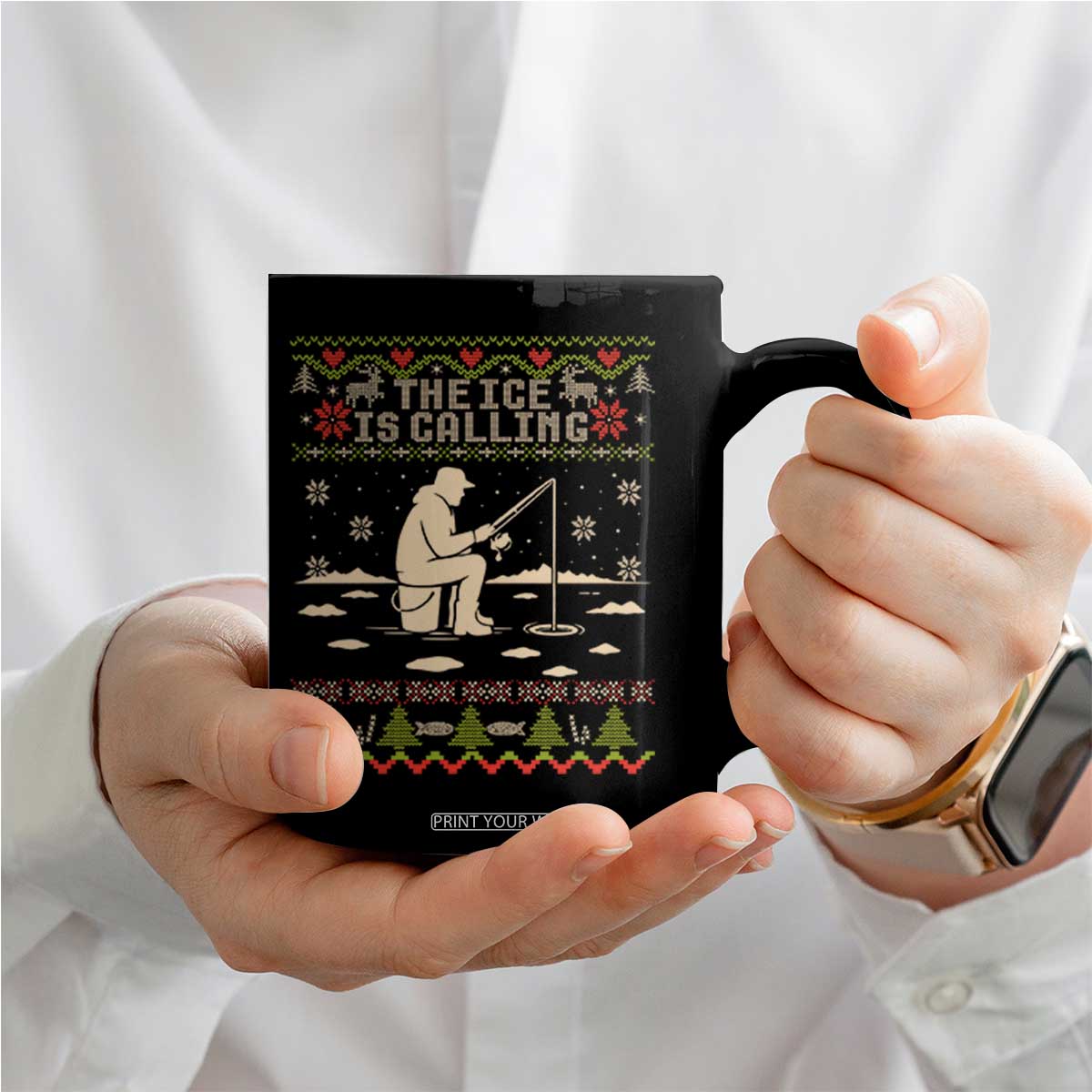 Funny Christmas Ice Fishing Coffee Mug Merry Fishmas Fish Fishing Ugly Xmas TS10 Print Your Wear