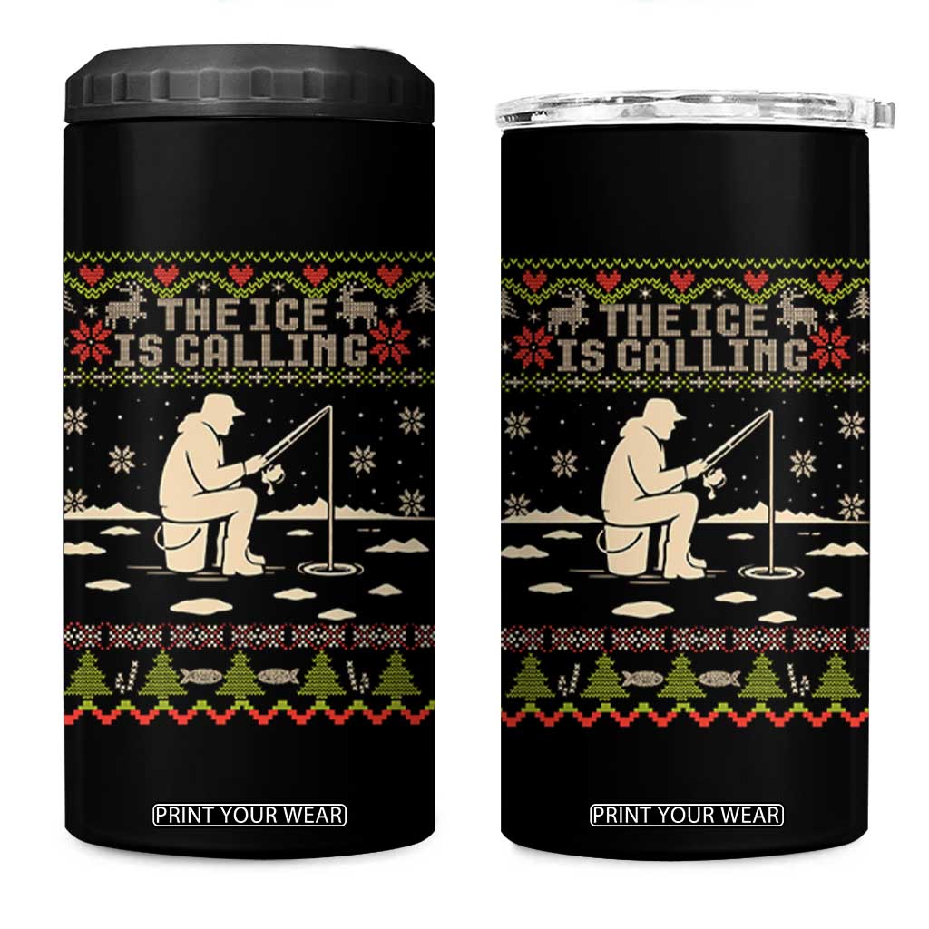 Funny Christmas Ice Fishing 4 in 1 Can Cooler Tumbler Merry Fishmas Fish Fishing Ugly Xmas TS10 One Size: 16 oz Black Print Your Wear