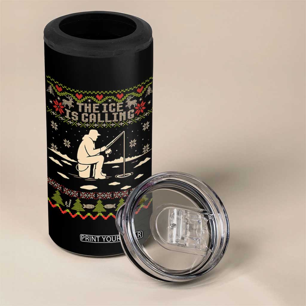 Funny Christmas Ice Fishing 4 in 1 Can Cooler Tumbler Merry Fishmas Fish Fishing Ugly Xmas TS10 Print Your Wear