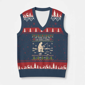 Funny Xmas Ice Fishing V-Neck Knit Sweater Vest Merry Fishmas Fish Fishing Ugly Xmas TS10 Navy Red Print Your Wear