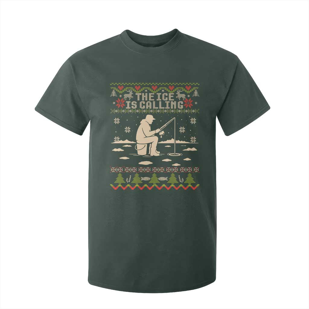 Funny Christmas Ice Fishing T Shirt For Kid Merry Fishmas Fish Fishing Ugly Xmas TS10 Dark Forest Green Print Your Wear