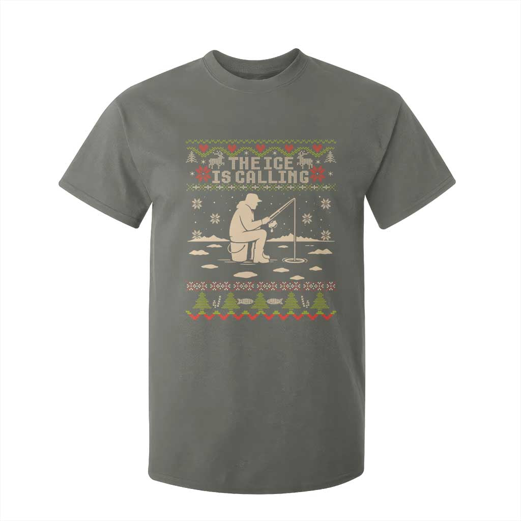 Funny Christmas Ice Fishing T Shirt For Kid Merry Fishmas Fish Fishing Ugly Xmas TS10 Military Green Print Your Wear