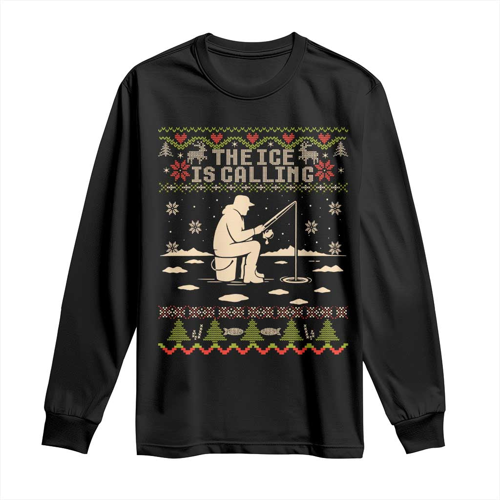 Funny Christmas Ice Fishing Long Sleeve Shirt Merry Fishmas Fish Fishing Ugly Xmas TS10 Black Print Your Wear