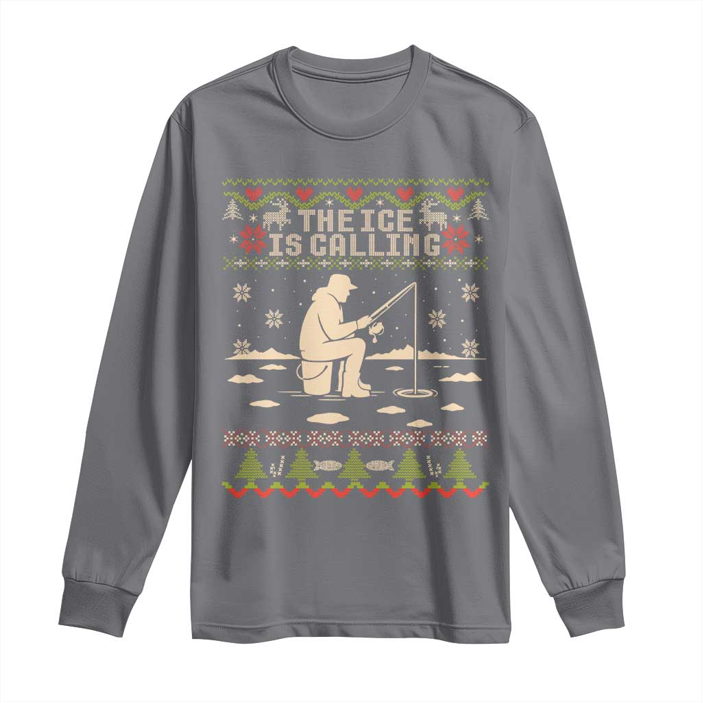 Funny Christmas Ice Fishing Long Sleeve Shirt Merry Fishmas Fish Fishing Ugly Xmas TS10 Charcoal Print Your Wear