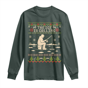 Funny Christmas Ice Fishing Long Sleeve Shirt Merry Fishmas Fish Fishing Ugly Xmas TS10 Dark Forest Green Print Your Wear