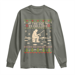 Funny Christmas Ice Fishing Long Sleeve Shirt Merry Fishmas Fish Fishing Ugly Xmas TS10 Military Green Print Your Wear