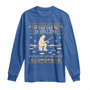 Funny Christmas Ice Fishing Long Sleeve Shirt Merry Fishmas Fish Fishing Ugly Xmas TS10 Royal Blue Print Your Wear