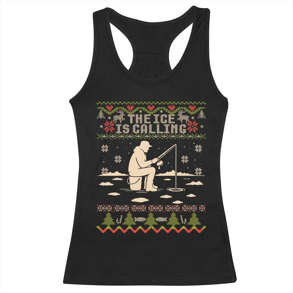 Funny Christmas Ice Fishing Racerback Tank Top Merry Fishmas Fish Fishing Ugly Xmas TS10 Black Print Your Wear
