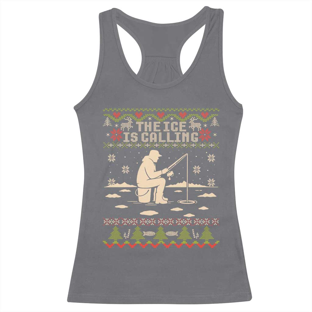 Funny Christmas Ice Fishing Racerback Tank Top Merry Fishmas Fish Fishing Ugly Xmas TS10 Charcoal Print Your Wear