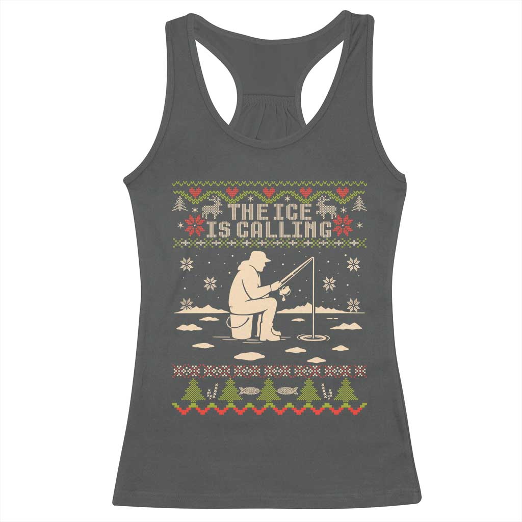 Funny Christmas Ice Fishing Racerback Tank Top Merry Fishmas Fish Fishing Ugly Xmas TS10 Dark Heather Print Your Wear