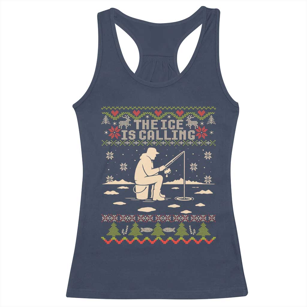 Funny Christmas Ice Fishing Racerback Tank Top Merry Fishmas Fish Fishing Ugly Xmas TS10 Navy Print Your Wear