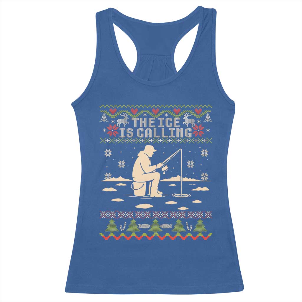 Funny Christmas Ice Fishing Racerback Tank Top Merry Fishmas Fish Fishing Ugly Xmas TS10 Royal Blue Print Your Wear