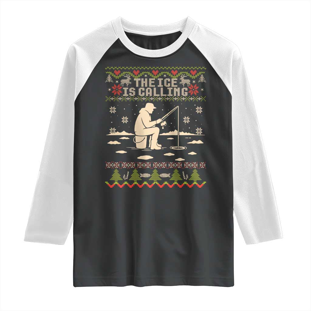 Funny Christmas Ice Fishing Raglan Shirt Merry Fishmas Fish Fishing Ugly Xmas TS10 Black White Print Your Wear