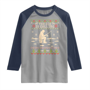 Funny Christmas Ice Fishing Raglan Shirt Merry Fishmas Fish Fishing Ugly Xmas TS10 Sport Gray Navy Print Your Wear