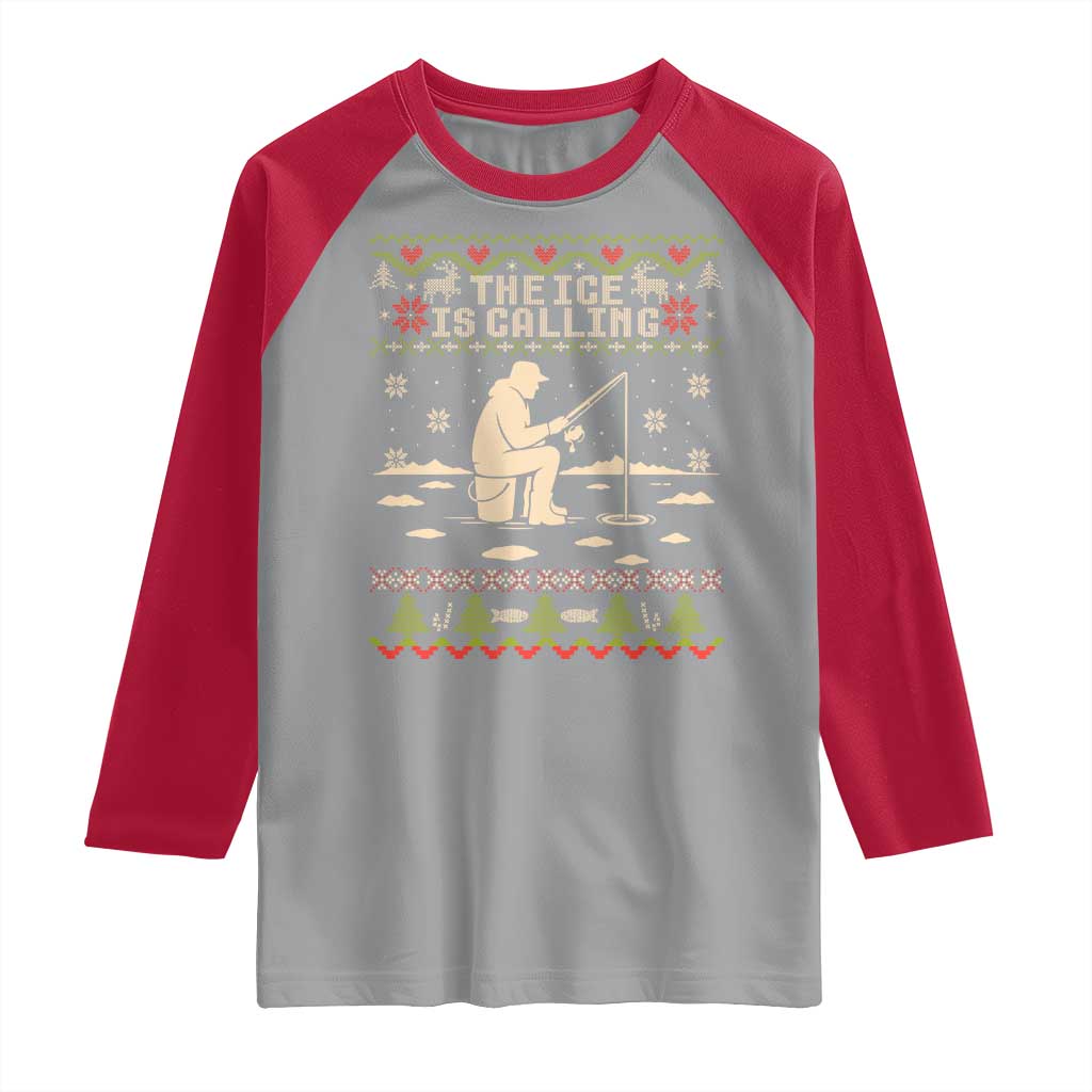 Funny Christmas Ice Fishing Raglan Shirt Merry Fishmas Fish Fishing Ugly Xmas TS10 Sport Gray Red Print Your Wear
