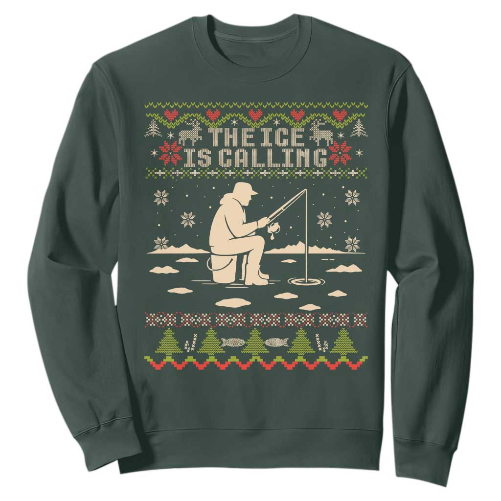 Funny Christmas Ice Fishing Sweatshirt Merry Fishmas Fish Fishing Ugly Xmas TS10 Dark Forest Green Print Your Wear